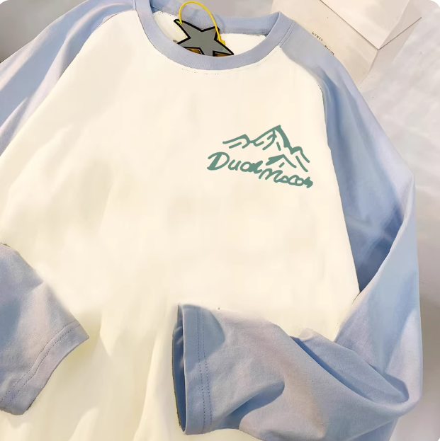 舒然衣阁:-80.01元! 2026新款美式复古拼接插肩T恤女春秋长袖打底衫宽松内搭上衣-2