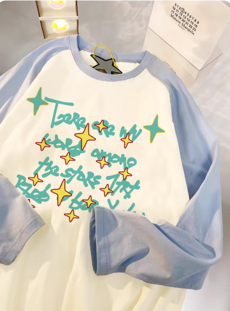 舒然衣阁:-80.01元! 2026新款美式复古拼接插肩T恤女春秋长袖打底衫宽松内搭上衣-1