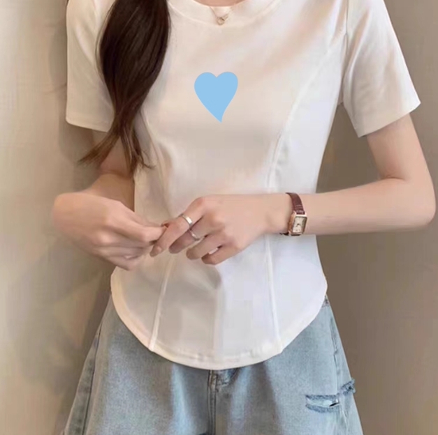 棉棉印象:29.9元! 棉棉印象 2025夏季新款鱼骨短袖t恤女夏修身显瘦短款正肩白色圆领-5