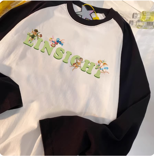 舒然衣阁:-80.01元! 2026新款美式复古拼接插肩T恤女春秋长袖打底衫宽松内搭上衣-3