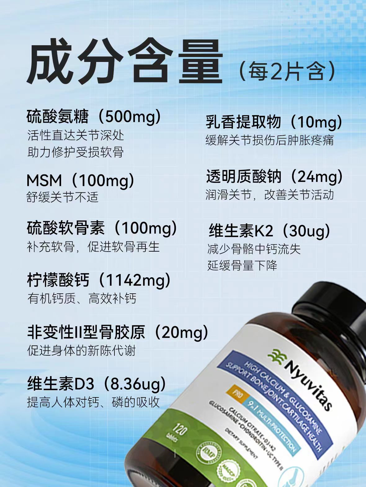 Nyuvitas海外旗舰店:142元! Nyuvitas中老年氨糖软骨素骨胶原维骨力钙片膝盖关节骨折养护进口-4